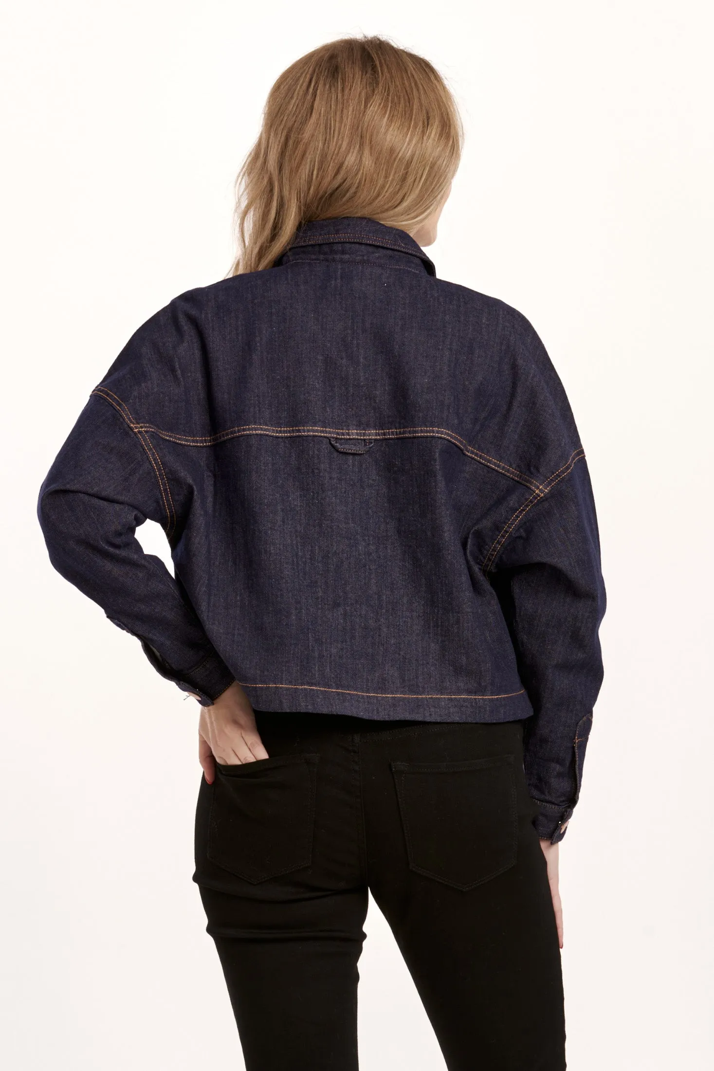 GINA CROPPED DENIM SHIRT JACKET DARK DENIM