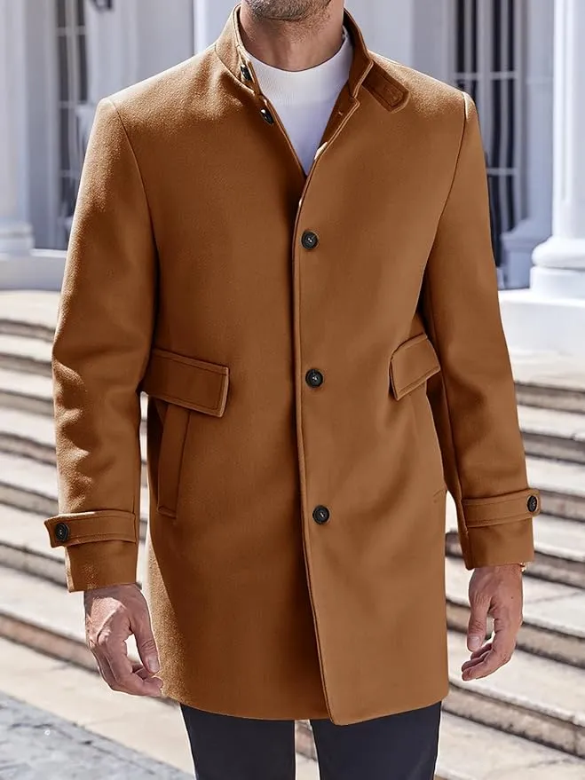 Men's Utility Style Beige Long Sleeve Single Breasted Trench Coat