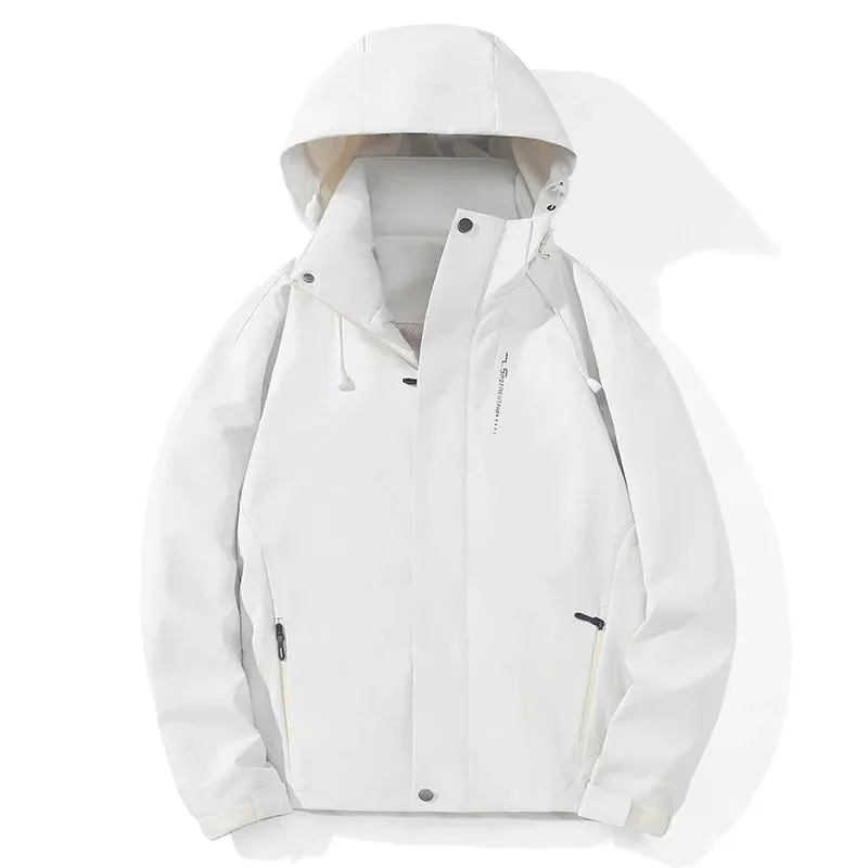 Unisex Waterproof Windbreaker Jacket with Removable Hood - Breathable, Anti-Sweat, and Durable for Hiking, Camping, and Outdoor Adventures